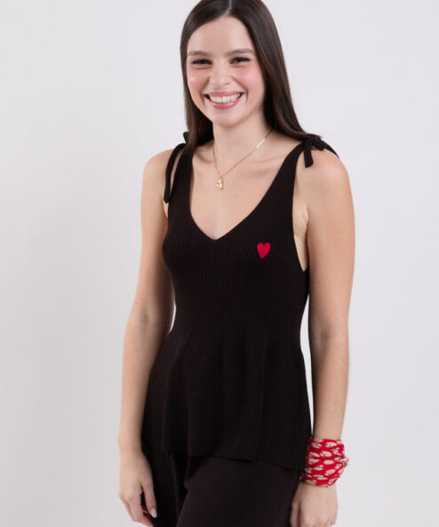 Regata Tricot Lacinhos Preta