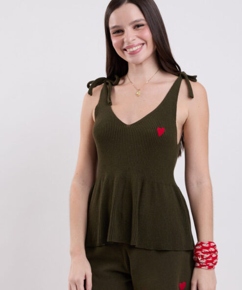 Regata Tricot Lacinhos verde militar