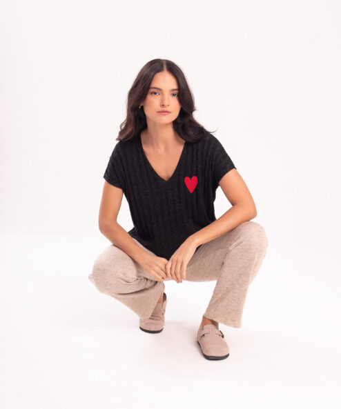 Camiseta Tricot linho Preta