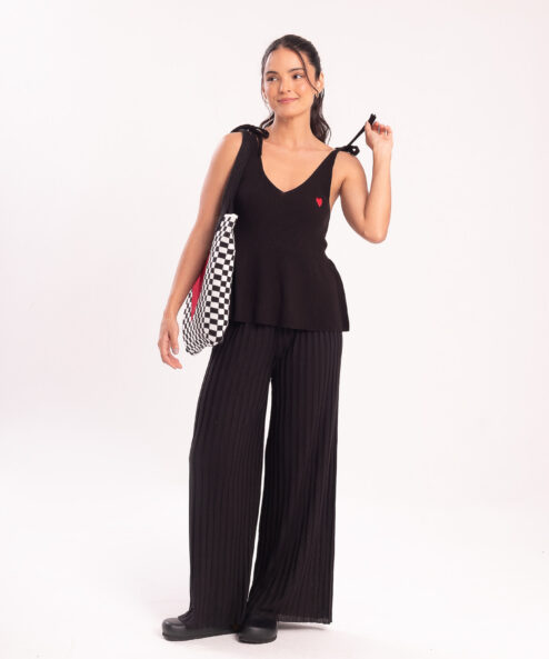Regata Tricot Lacinhos preta