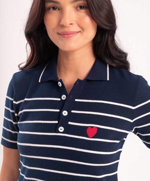 Polo Tricot Listrinha Marinho
