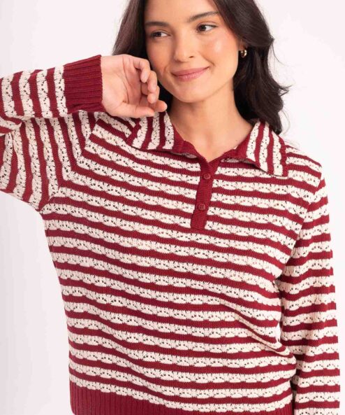 Polo Ponto Crochet Vinho