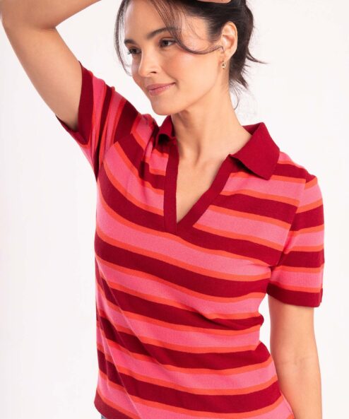 Polo Tricot Listra Rosa