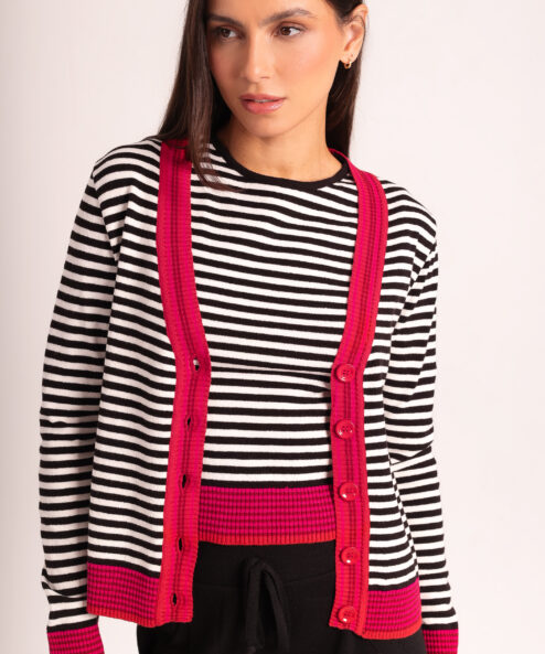Cardigan Tricot listrado Preto