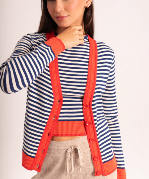 Cardigan Tricot listrado Azul