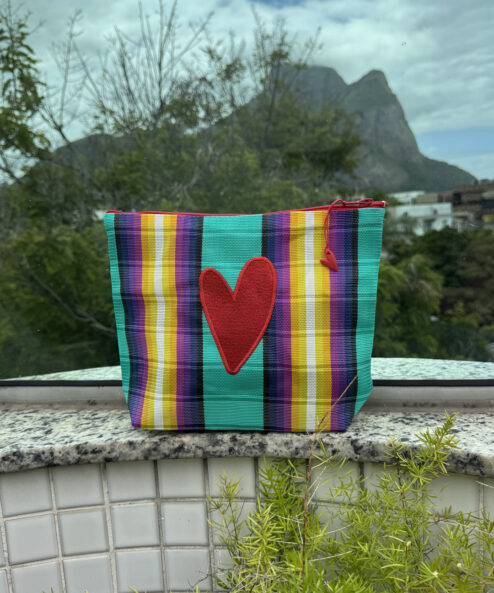 Necessaire grande Xadrez Verde Água com Roxo