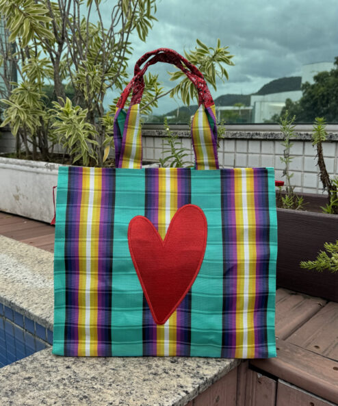 Bolsa Dupla Xadrez Verde Água com Roxo com Ziper