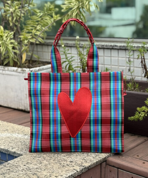 Bolsa Dupla Xadrez Vermelha com Azul com Ziper