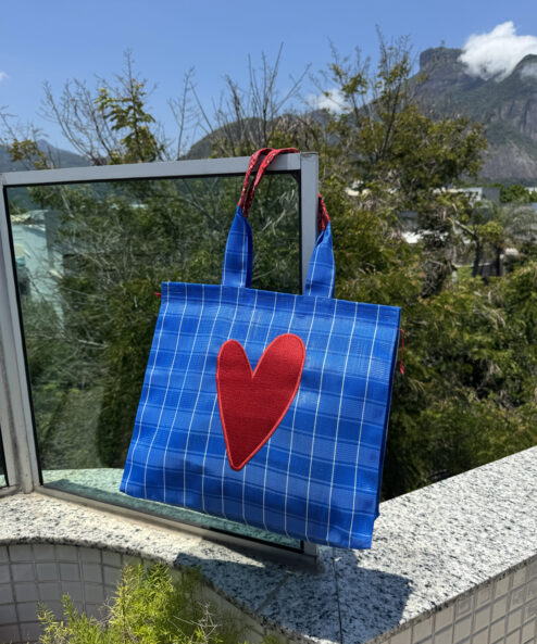 Bolsa Dupla Xadrez  Azul com Ziper
