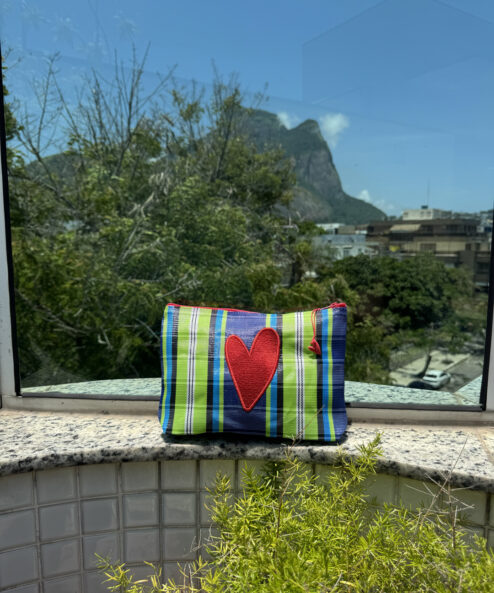 Necessaire pequena Xadrez  Marinho com Verde