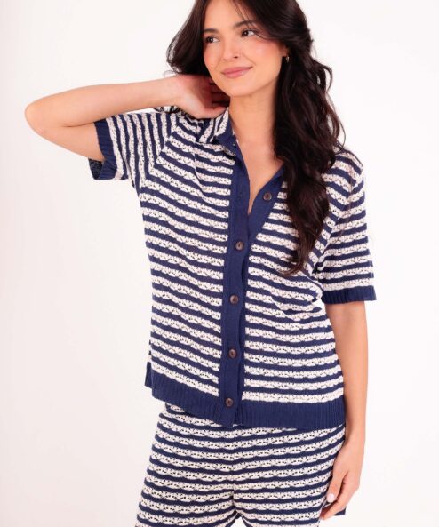 Conjunto Listra Crochet marinho